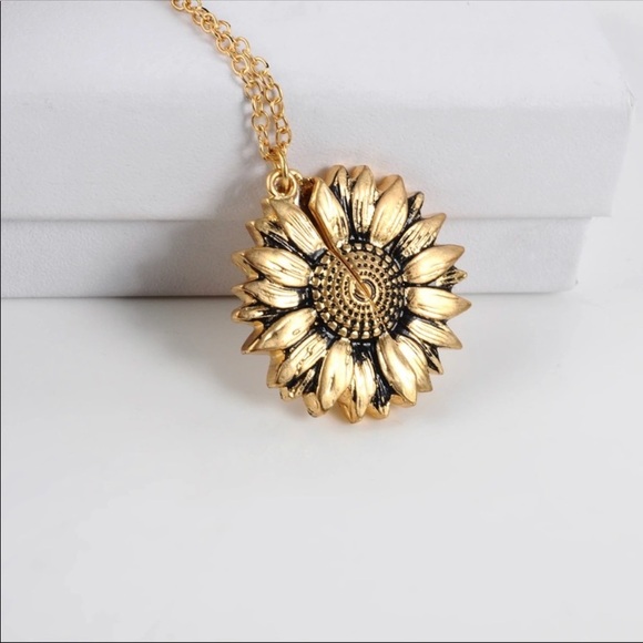 NWOT! Sunflower Locket Necklace with Message Inside. - Picture 2 of 7